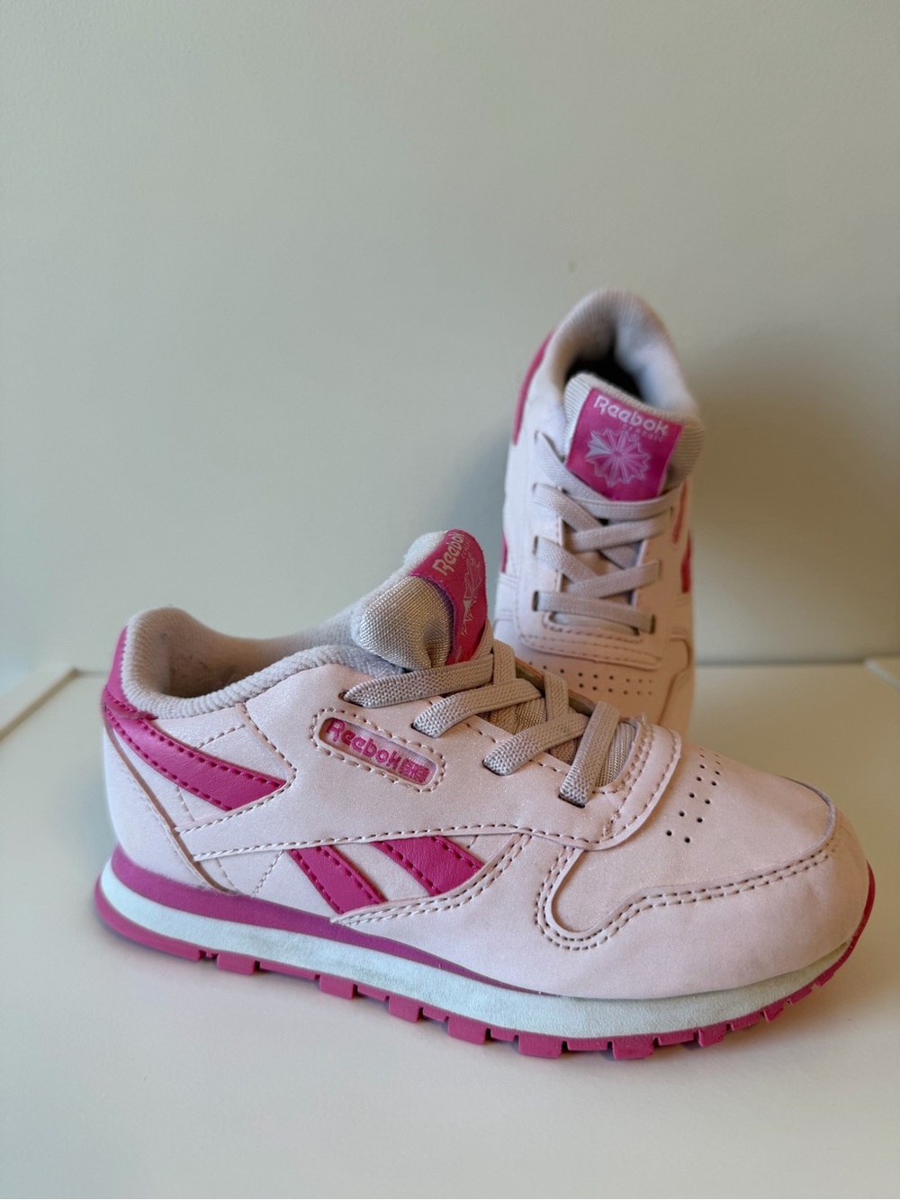 Reebok Kids Light Pink Shimmer and Hot Pink Sneakers Size 10